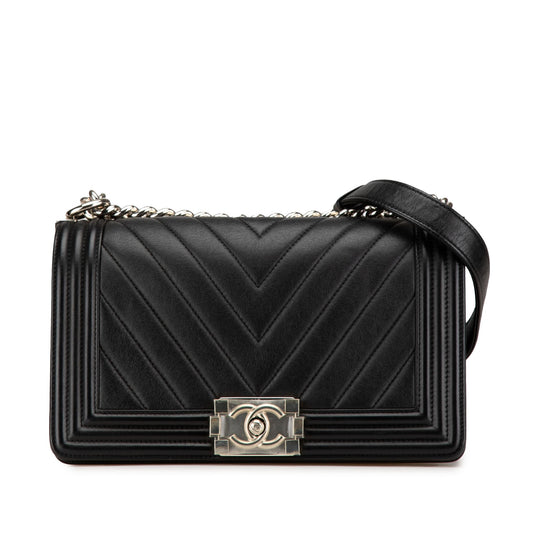 Chanel Old Medium Chevron Calfskin Boy Flap Black