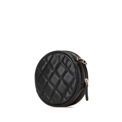 Chanel CC Quilted Caviar Round Clutch With Chain Black