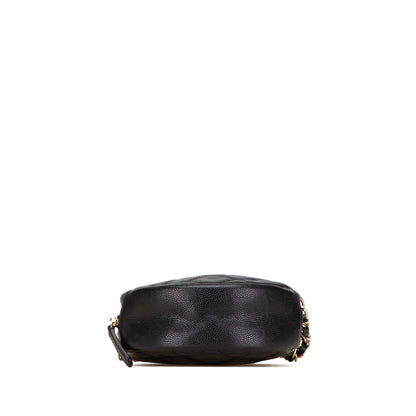 Chanel CC Quilted Caviar Round Clutch With Chain Black