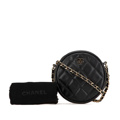 Chanel CC Quilted Caviar Round Clutch With Chain Black