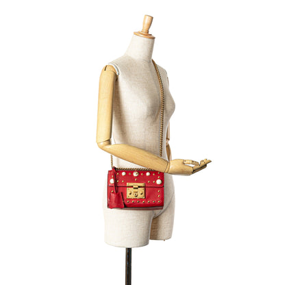 Gucci Small Pearl Studded Leather Padlock Crossbody Red