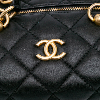 Chanel Métiers d'Art CC Quilted Lambskin Box Top Handle Satchel Black