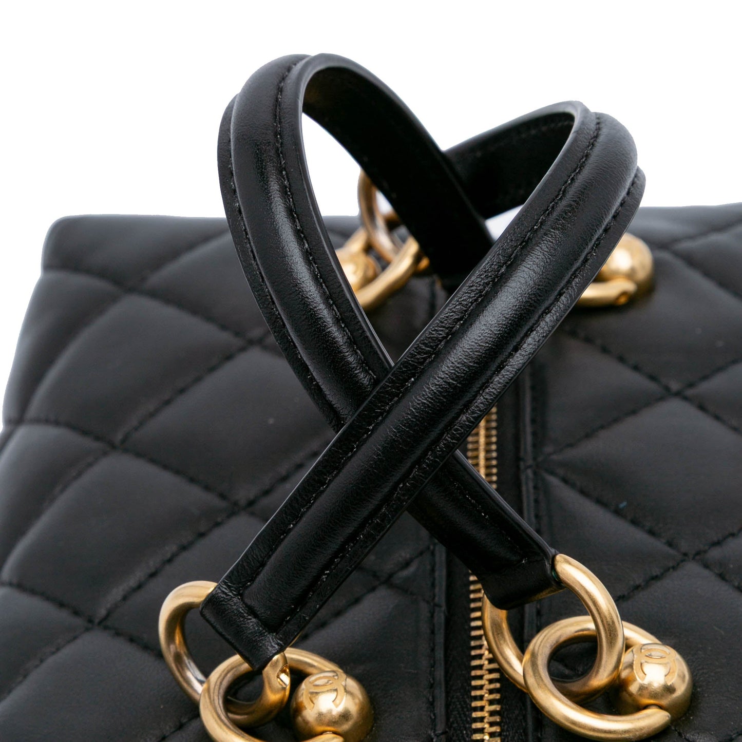 Chanel Métiers d'Art CC Quilted Lambskin Box Top Handle Satchel Black