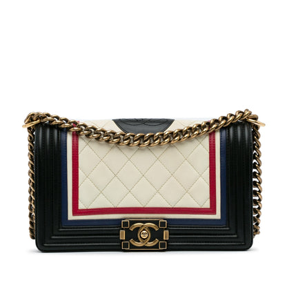 Chanel Crest-Embellished Medium Boy Bag White