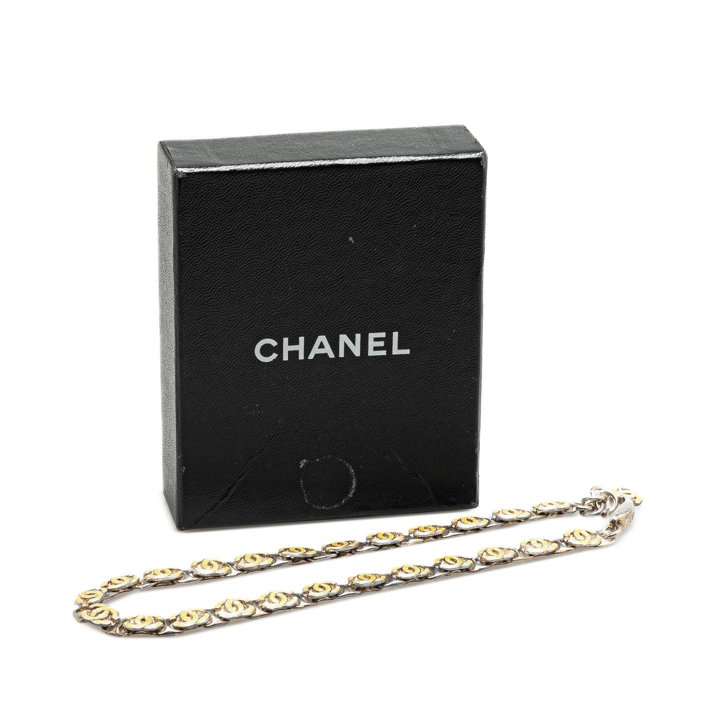 Chanel Brass Enamel CC Chain Necklace Yellow