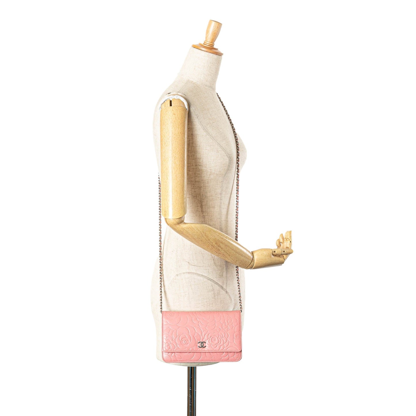 Chanel Embossed Lambskin Camellia Wallet On Chain Pink