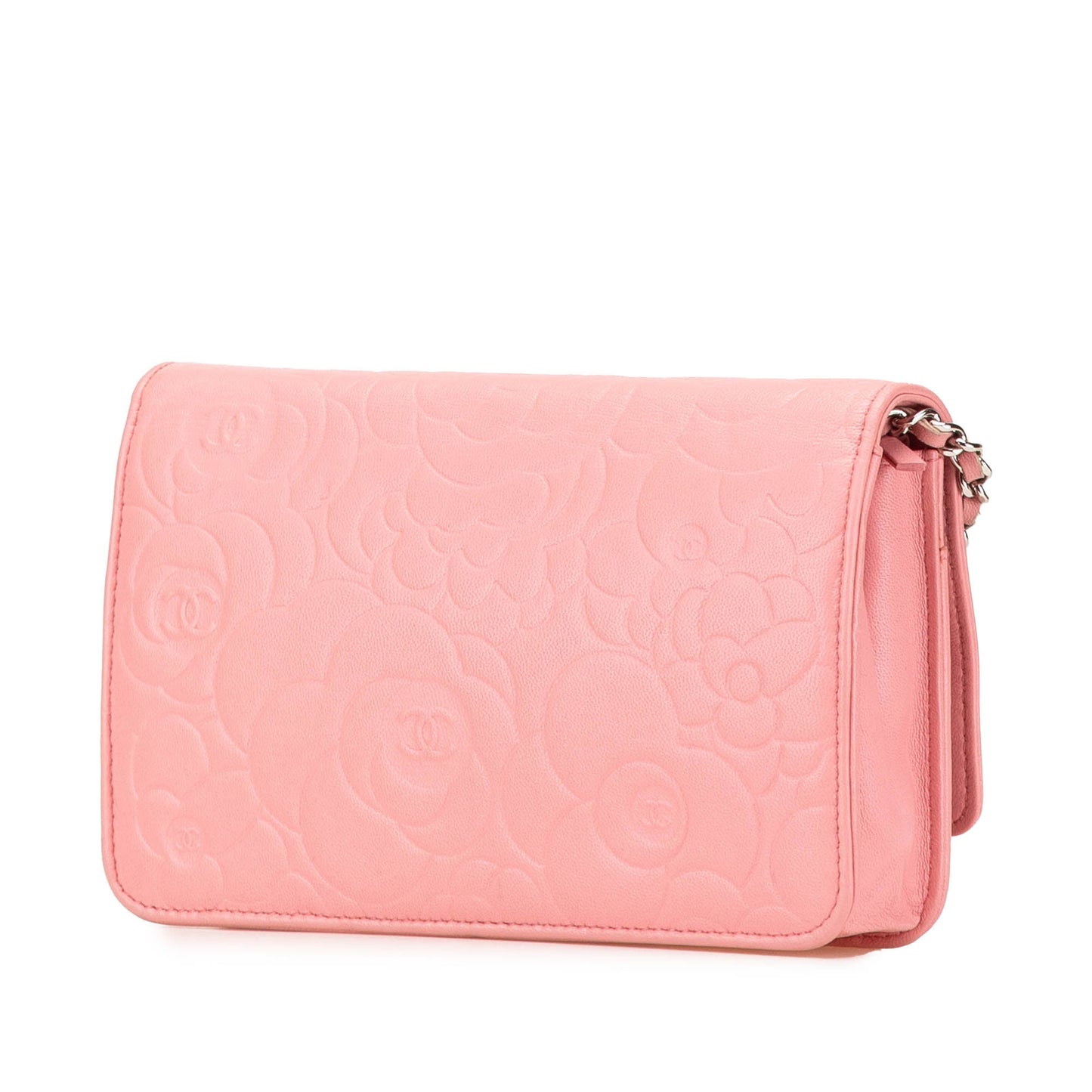 Chanel Embossed Lambskin Camellia Wallet On Chain Pink