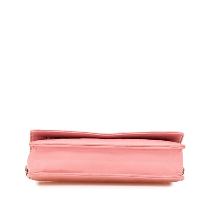 Chanel Embossed Lambskin Camellia Wallet On Chain Pink