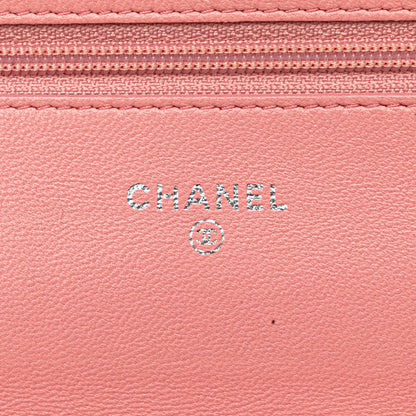 Chanel Embossed Lambskin Camellia Wallet On Chain Pink