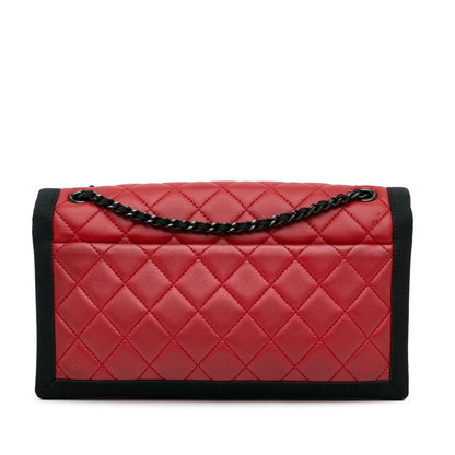 Chanel CC Grossgrain trim Lambskin Flap Shoulder Bag Red
