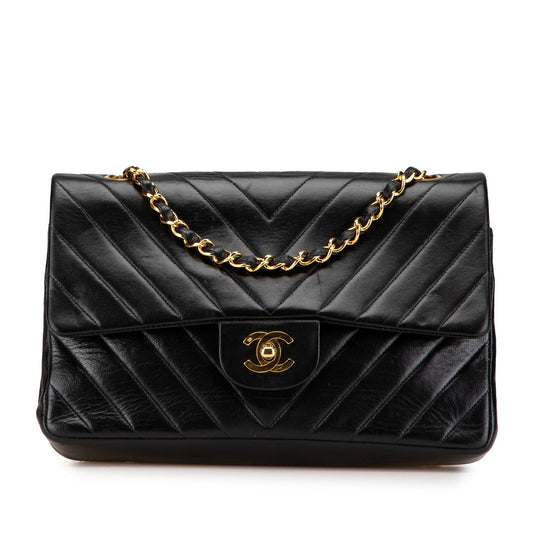 Chanel Medium Classic Chevron Lambskin Double Flap Black