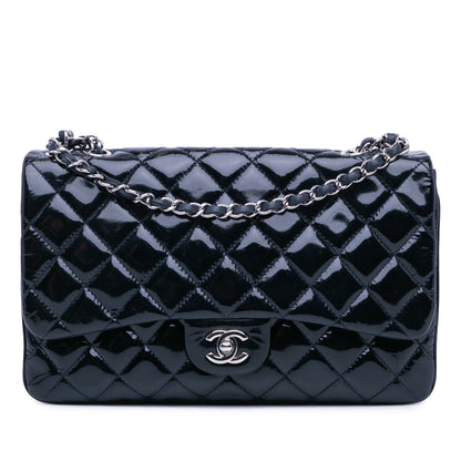 Chanel Jumbo Patent 3 Accordion Flap Blue