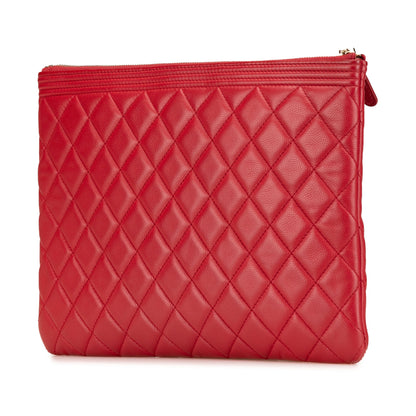 Chanel Medium Quilted Caviar Boy O Case Clutch Red