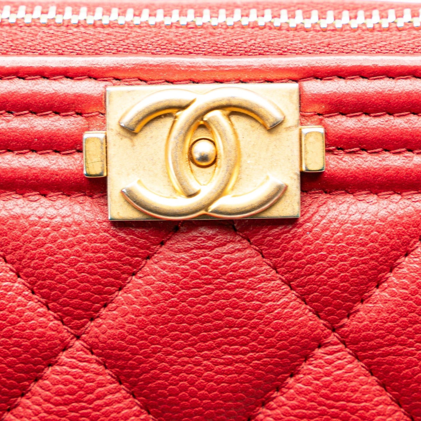 Chanel Medium Quilted Caviar Boy O Case Clutch Red
