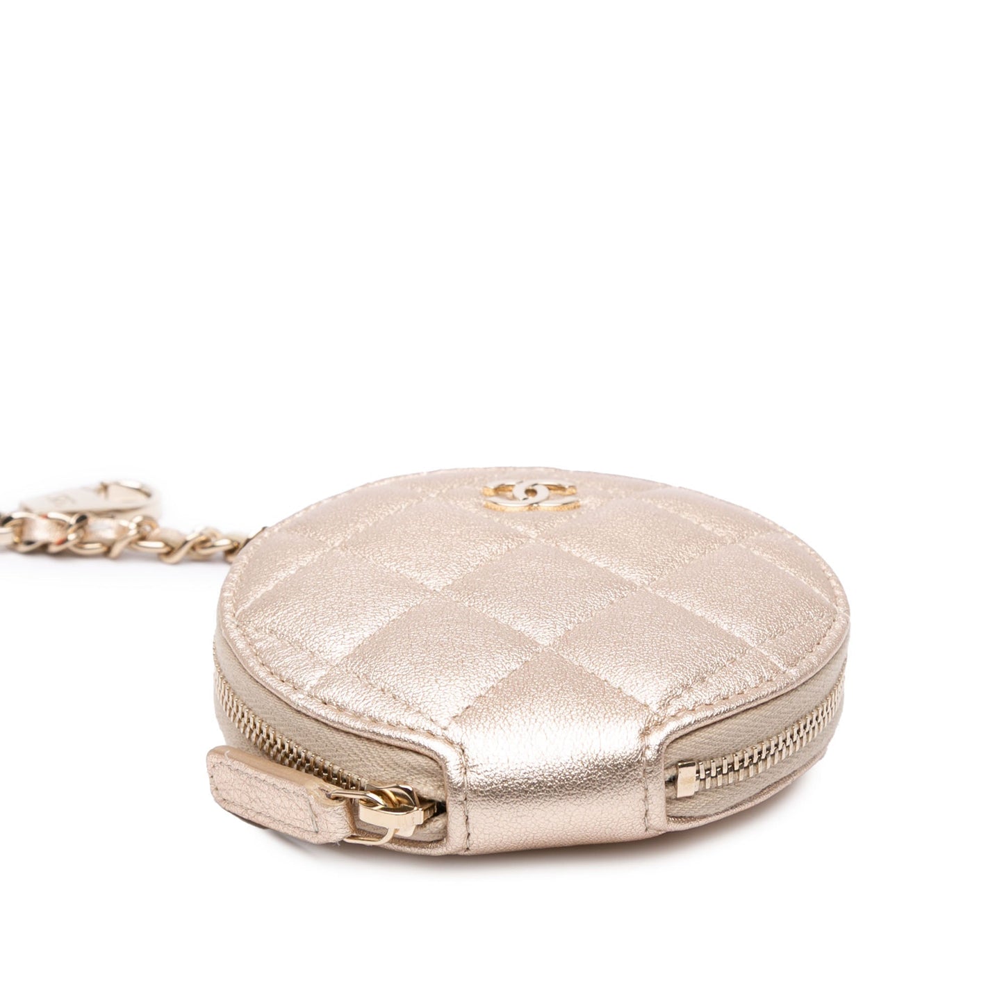 Chanel Metallic Lambskin Round Coin Purse and AirPods Case Gold