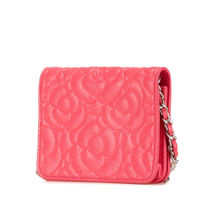Chanel CC Caviar Camellia Wallet On Chain Pink