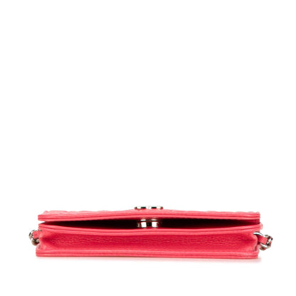 Chanel CC Caviar Camellia Wallet On Chain Pink