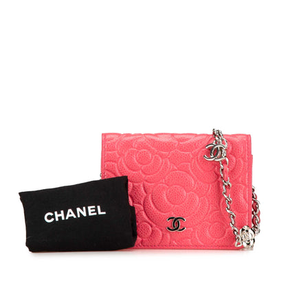 Chanel CC Caviar Camellia Wallet On Chain Pink