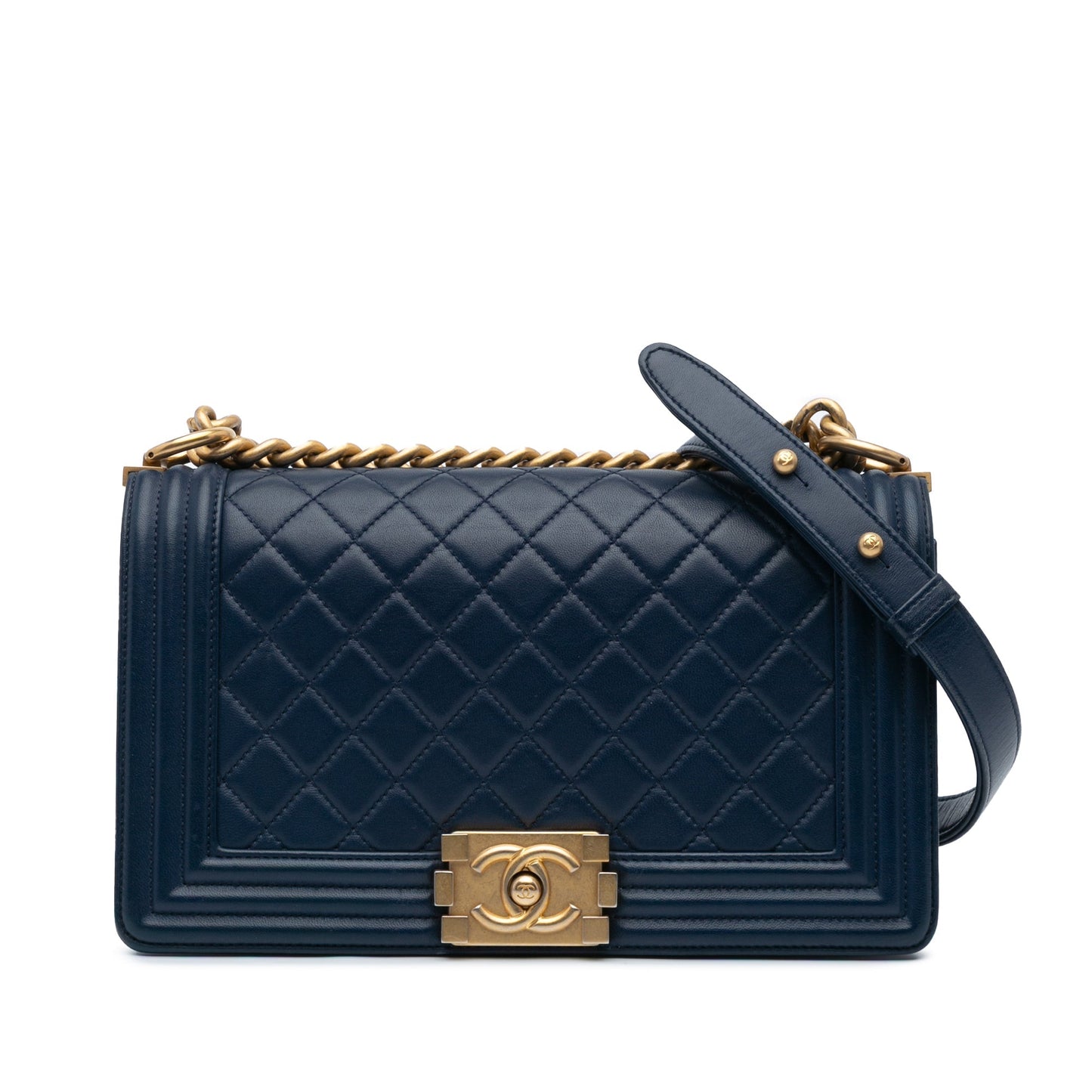 Chanel Old Medium Lambskin Boy Flap Blue
