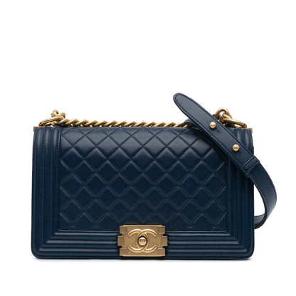 Chanel Old Medium Lambskin Boy Flap Blue