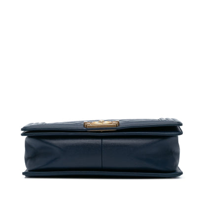 Chanel Old Medium Lambskin Boy Flap Blue