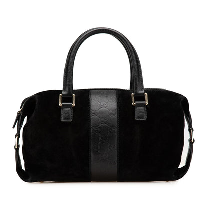 Gucci Guccissima Trimmed Suede Boston Bag Black