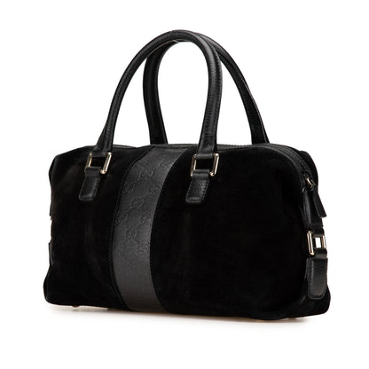 Gucci Guccissima Trimmed Suede Boston Bag Black