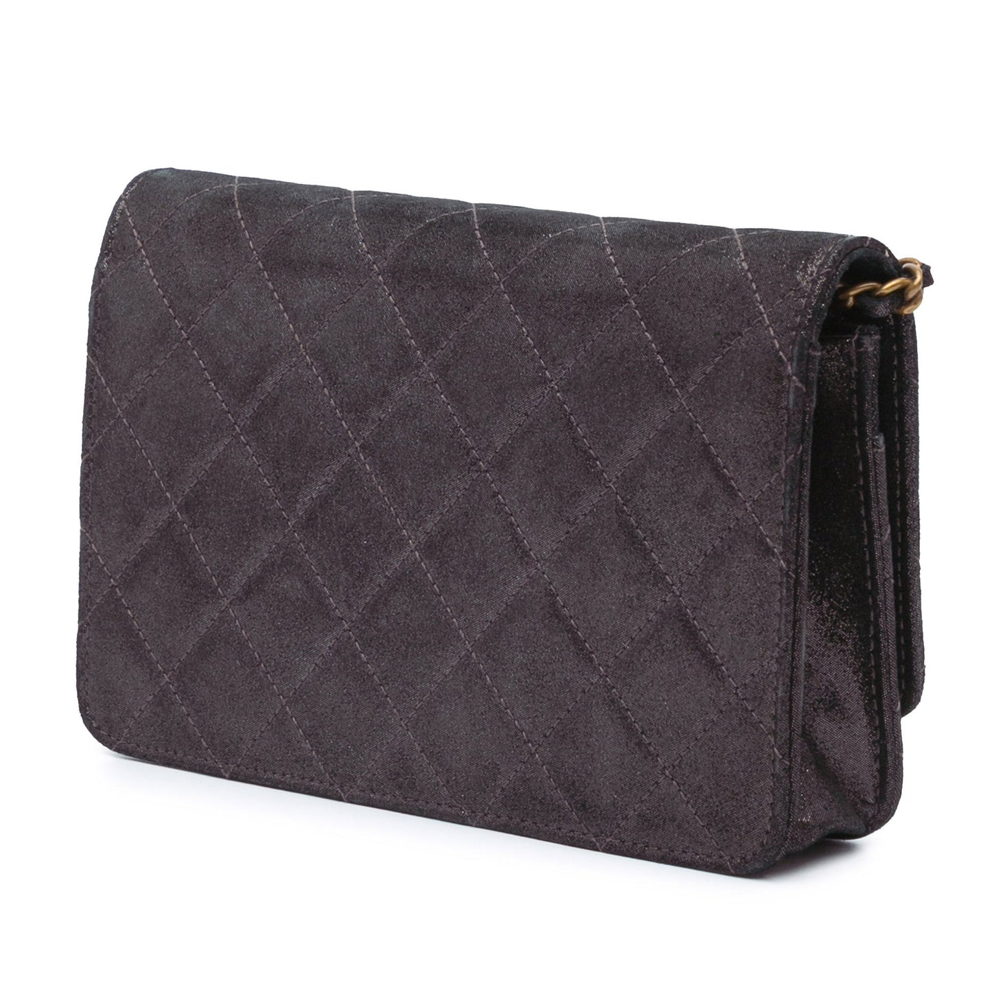 Chanel Metiers d’Art Quilted Iridescent Lambskin Tartan Button Wallet On Chain Brown