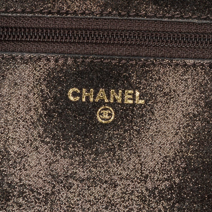 Chanel Metiers d’Art Quilted Iridescent Lambskin Tartan Button Wallet On Chain Brown