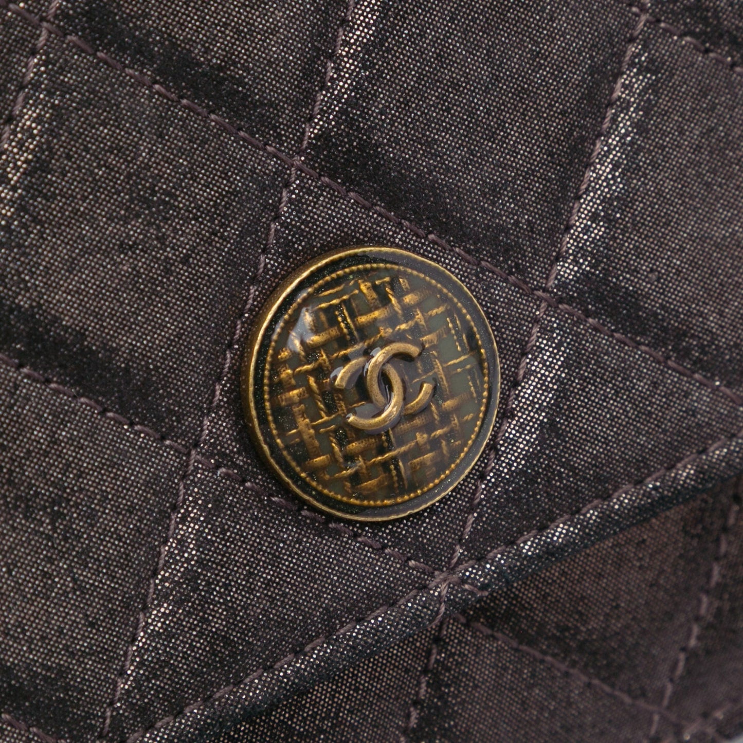 Chanel Metiers d’Art Quilted Iridescent Lambskin Tartan Button Wallet On Chain Brown