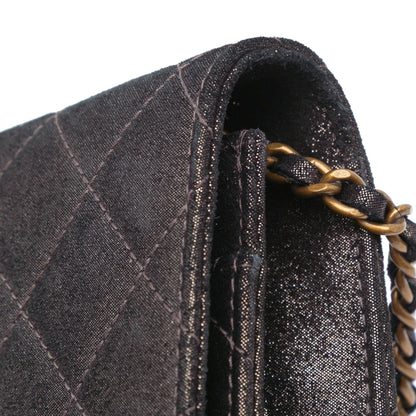 Chanel Metiers d’Art Quilted Iridescent Lambskin Tartan Button Wallet On Chain Brown