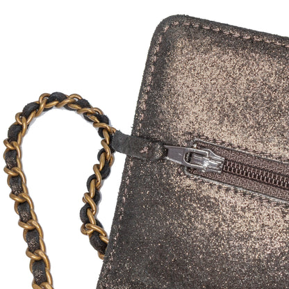 Chanel Metiers d’Art Quilted Iridescent Lambskin Tartan Button Wallet On Chain Brown