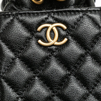 Chanel Mini Quilted Calfskin Drawstring Bucket Bag Black