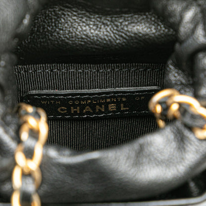 Chanel Mini Quilted Calfskin Drawstring Bucket Bag Black