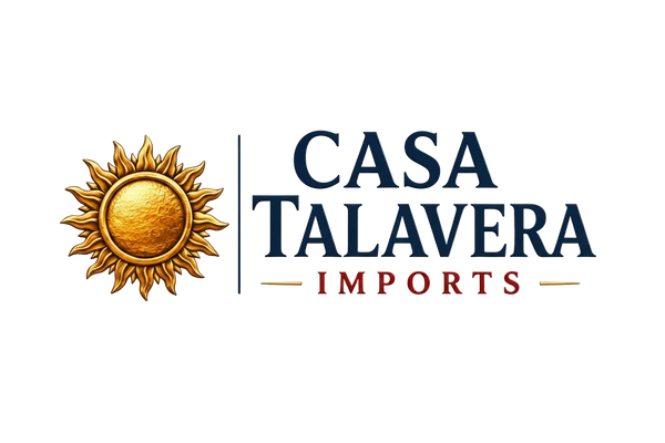 Casa Talavera Imports logo with a sun emblem on a white background