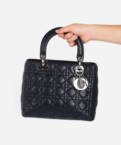 Christian Dior Black Leather Lady Dior Medium PHW