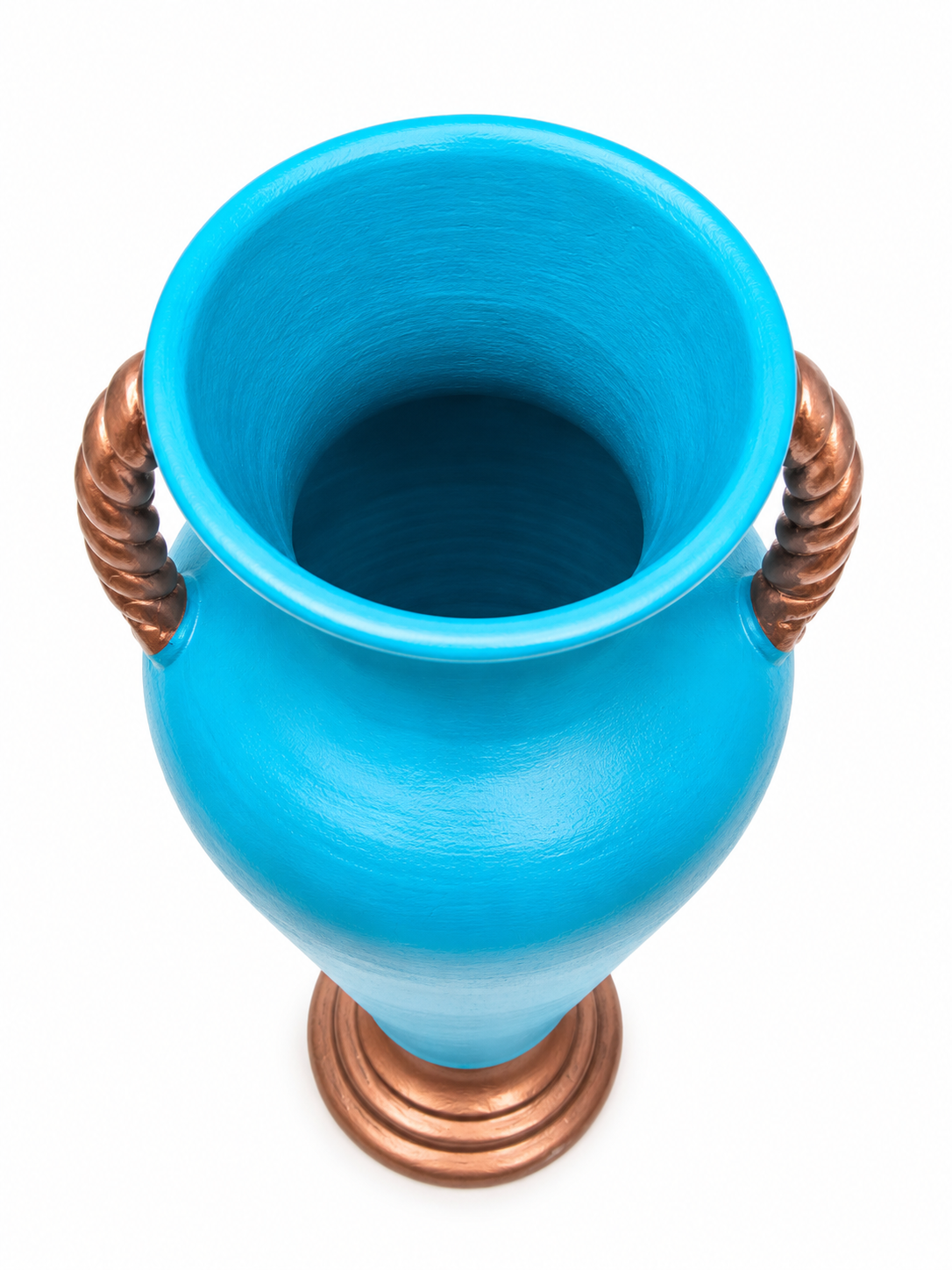 Large Turquoise Floor Vase with Twisted Handles – Decorative Ceramic Flower Vase