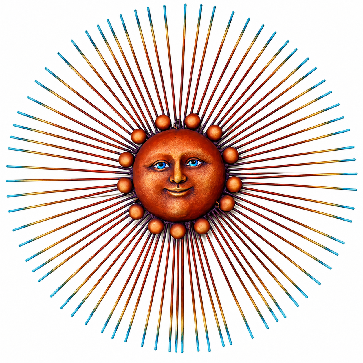 Handcrafted Metal Sunburst Wall Art with Celestial Face Design