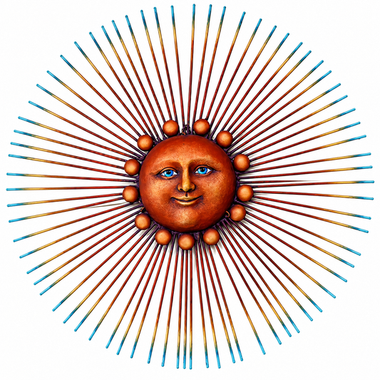 Handcrafted Metal Sunburst Wall Art with Celestial Face Design