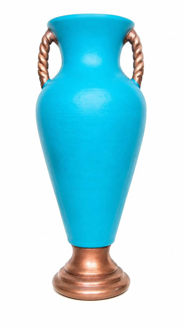 Large Turquoise Floor Vase with Twisted Handles – Decorative Ceramic Flower Vase