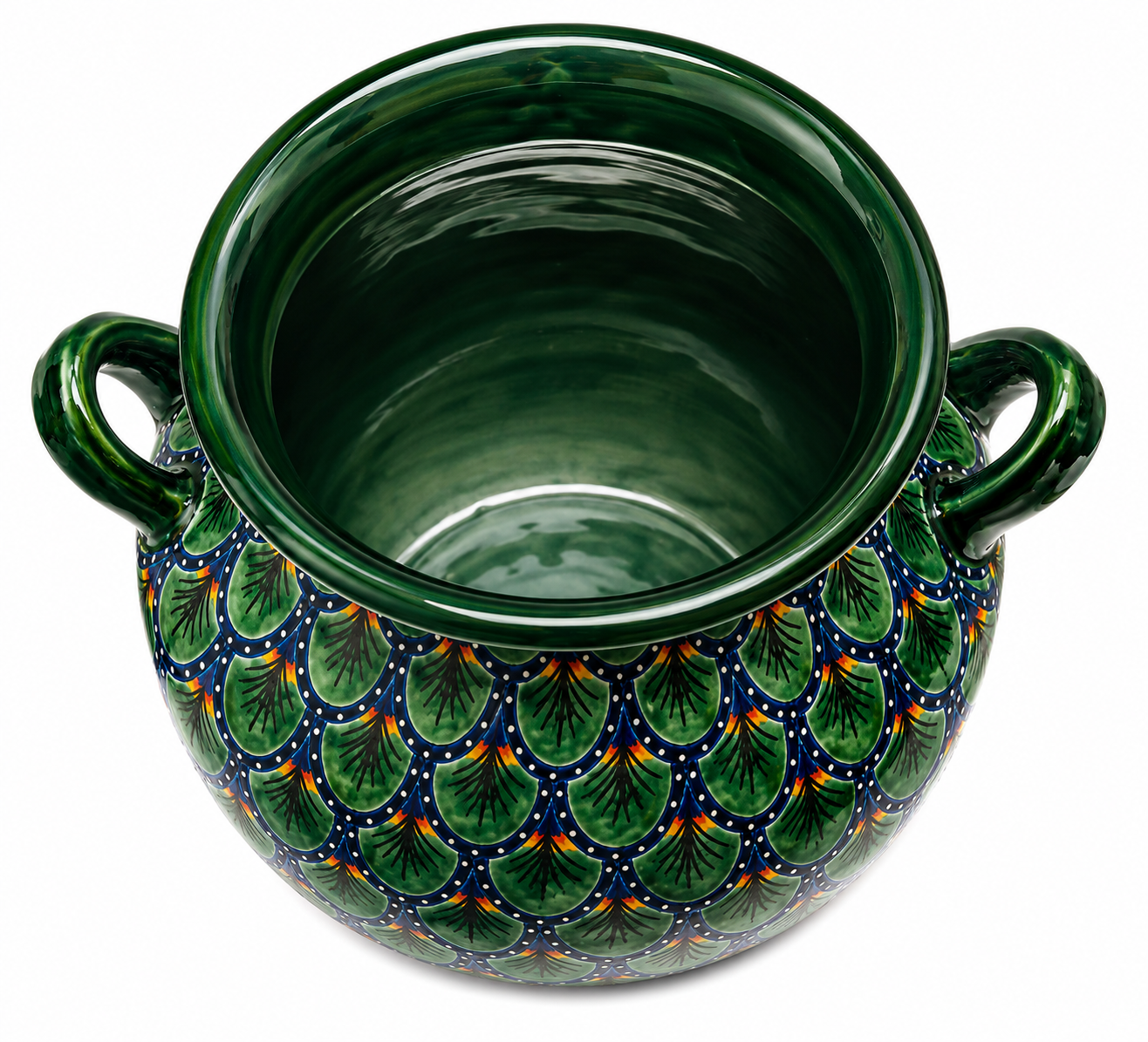 Handcrafted Green Talavera Ceramic Planter Pot with Handles