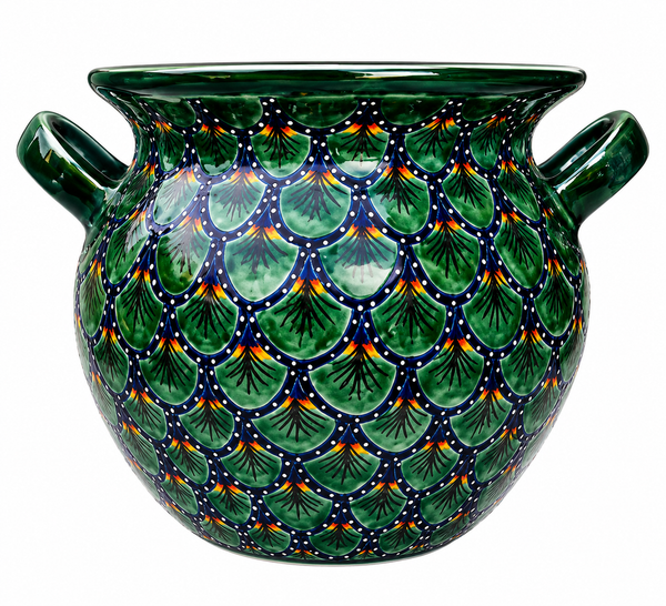Handcrafted Green Talavera Ceramic Planter Pot with Handles