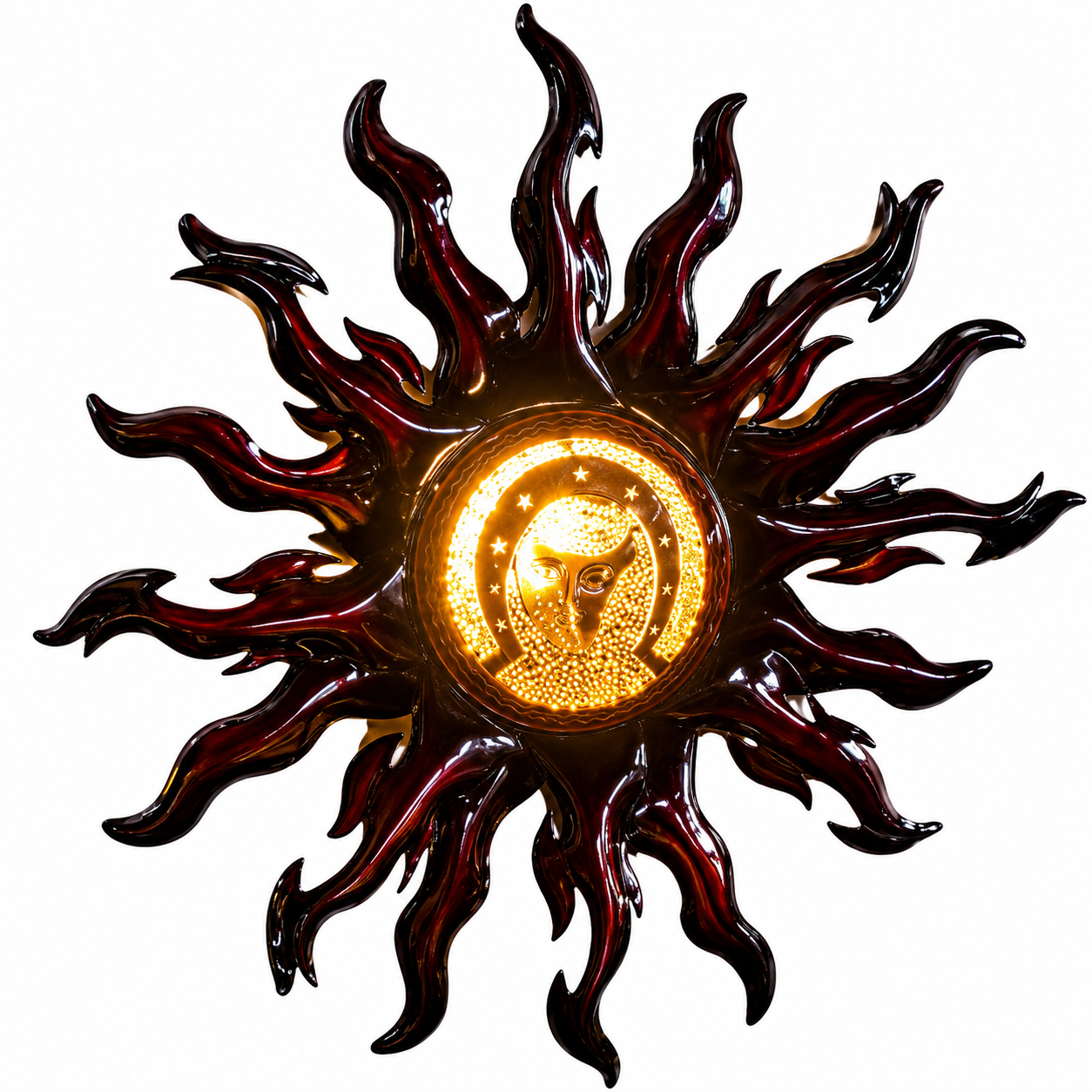 Handcrafted Metal Sun Wall Art Sculpture with Illuminated Celestial Face