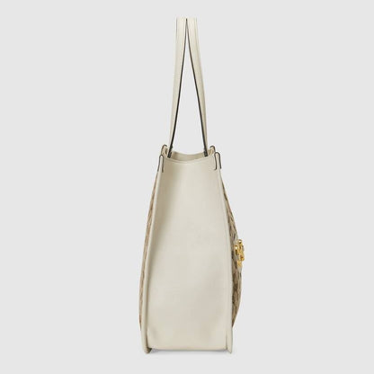 Gucci Horsebit 1955 Medium Tote Bag White Leather