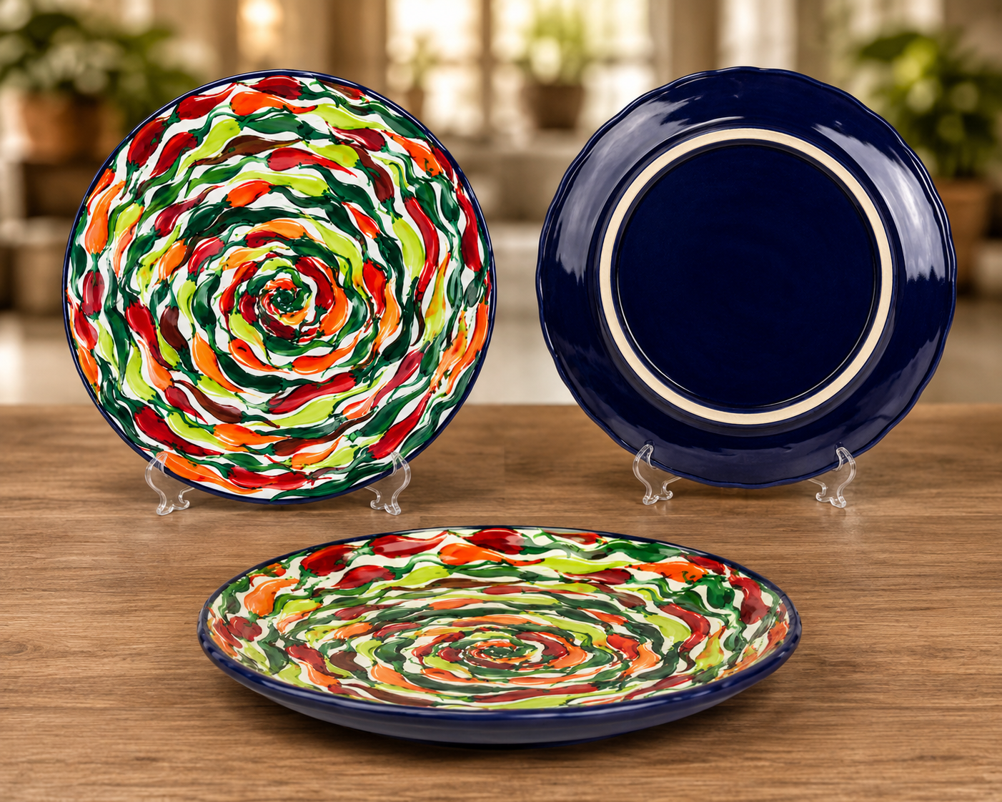 Handcrafted Colorful Spiral Ceramic Serving Platter – Decorative Mexican Pottery Plate