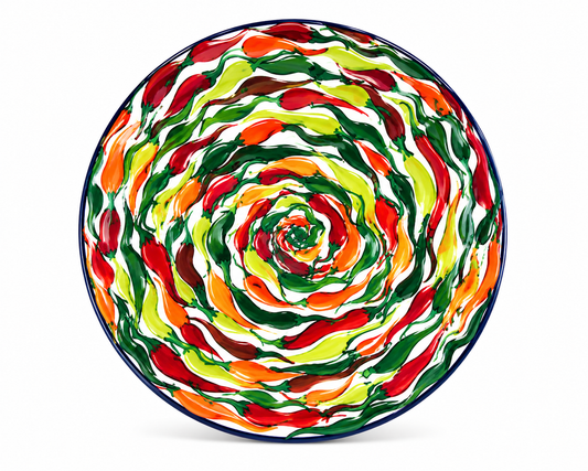 Handcrafted Colorful Spiral Ceramic Serving Platter – Decorative Mexican Pottery Plate