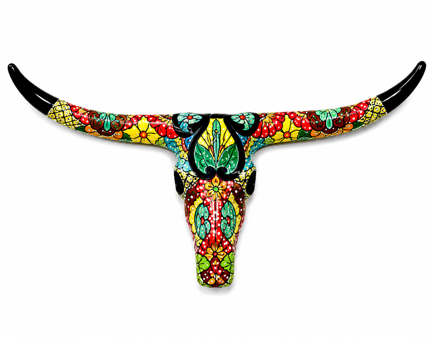 Handcrafted Talavera Longhorn Wall Decor – Decorative Ceramic Bull Skull Art