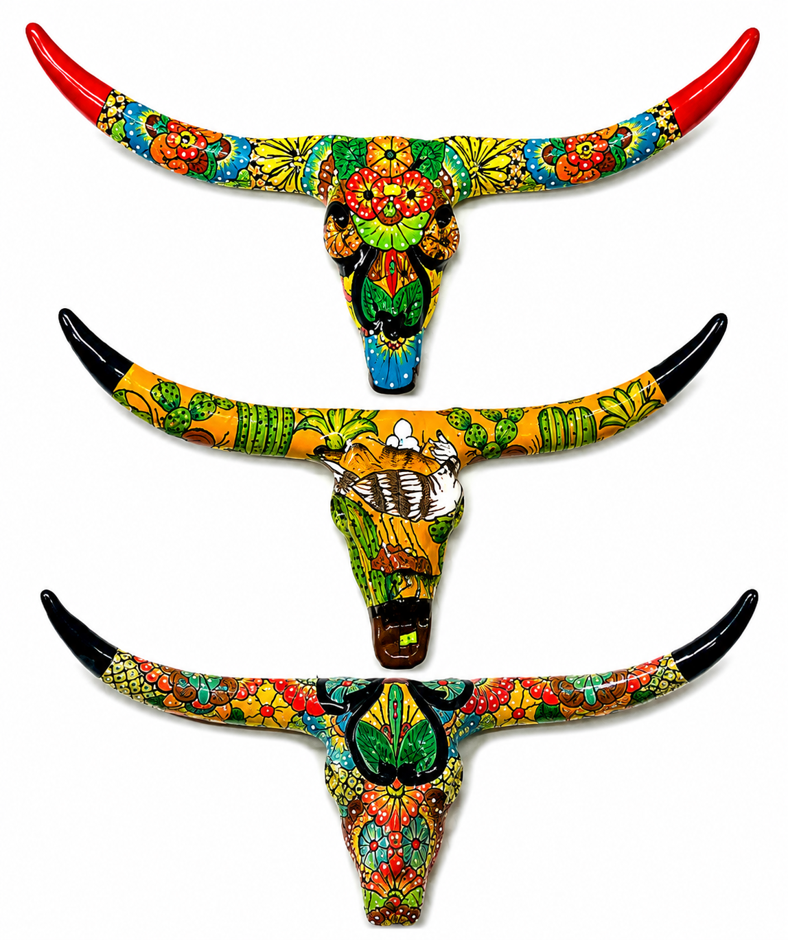 Handcrafted Talavera Longhorn Wall Decor – Decorative Ceramic Bull Skull Art