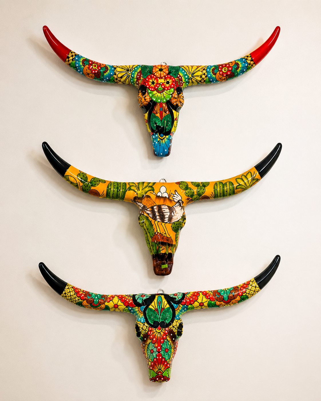 Handcrafted Talavera Longhorn Wall Decor – Decorative Ceramic Bull Skull Art