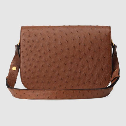 Gucci Horsebit 1955 Ostrich Shoulder Bag Brown Ostrich
